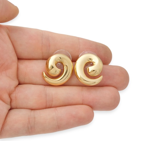 Vintage Monet Gold Plated Spiral Stud Earrings Large Chunky Swirl Studs - Picture 3 of 5